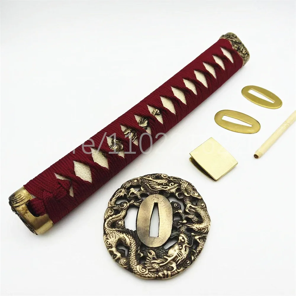 A Set 26cm Handle Real Rayskin Tsuka Brass Dragon Handguard Tsuba Habaki Seppa For Japanese Samurai Katana Sword Fittings