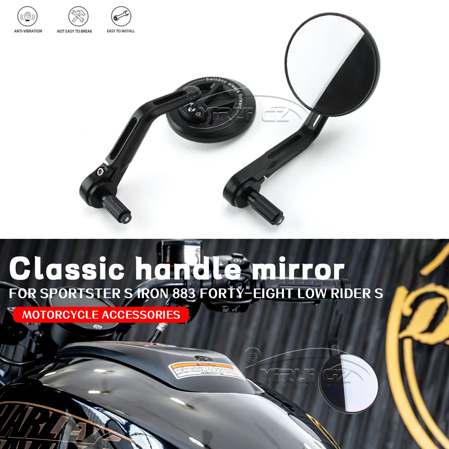 Motorcycle Rearview Handlebar Rearview Mirrors Side Mirrors FOR Harley-Davidson Sportster S Iron 883 883 Forty-Eight Low Rider S