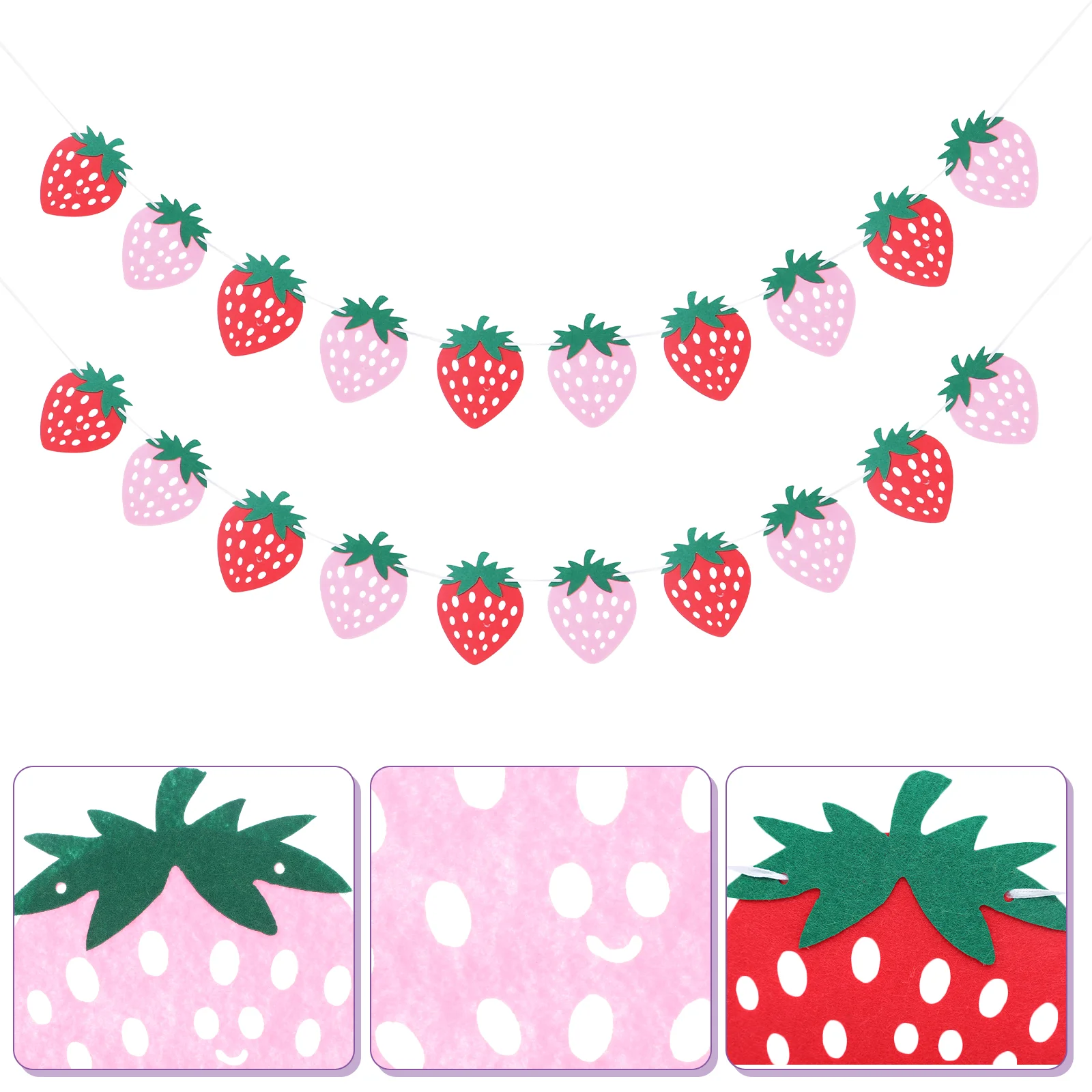 2 Sets The Banner Strawberry Pull Flag Child Happy Birthday Garland Cake Felt Party Decorations