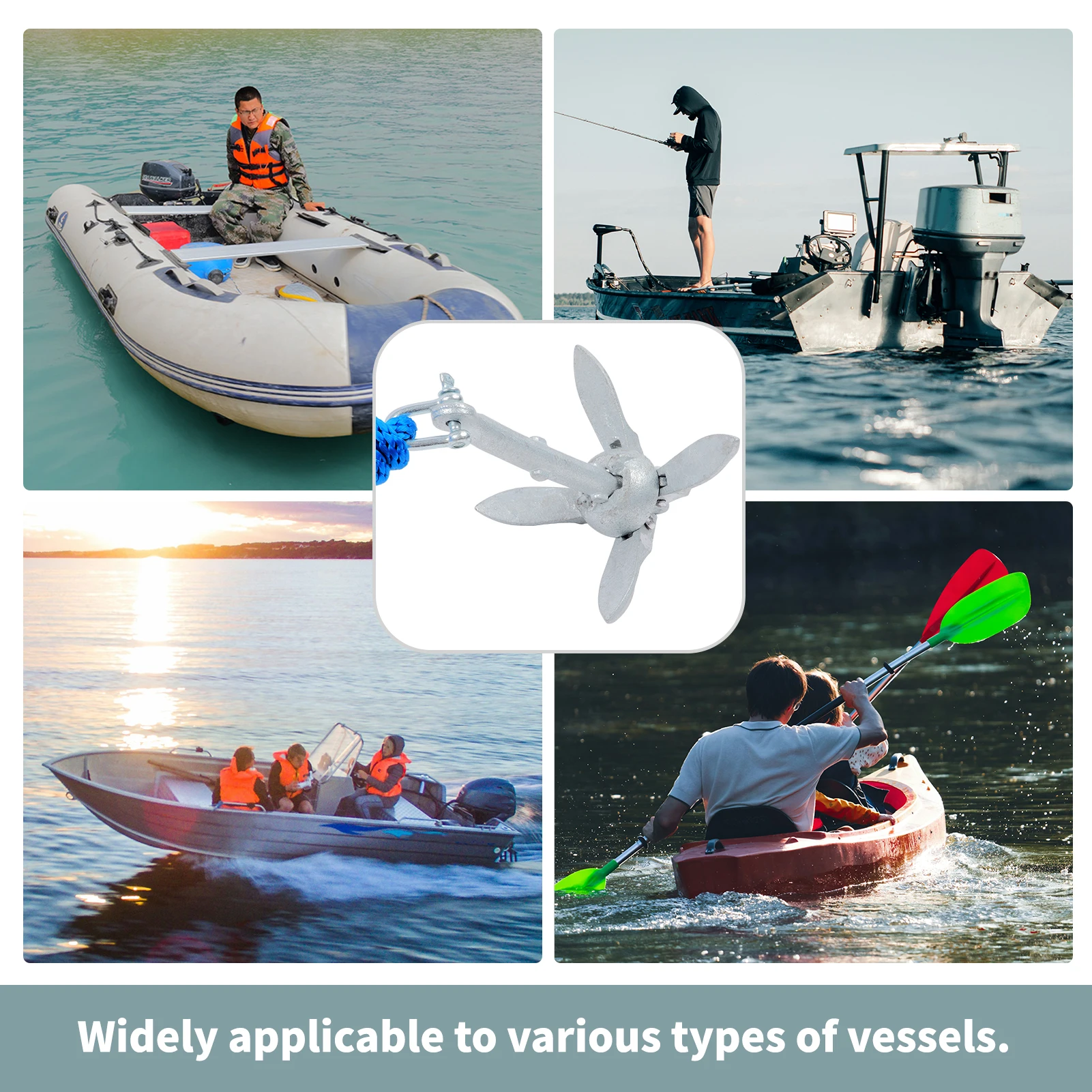 0.7kg/1.5lb Galvanized Folding Anchor with SS316 Shackle for Kayak, Canoe, SUP, Jet Ski, Inflatable & Fishing Boats