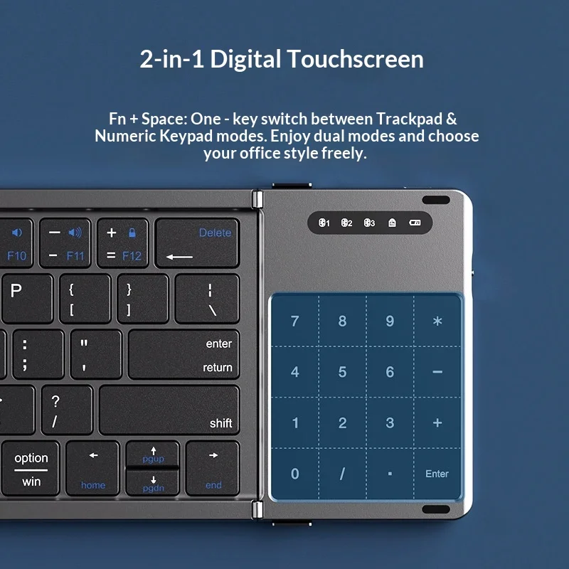 Mengzu Tri Fold Wireless Bluetooth Keyboard With Numeric Touchpad Supports Three Devices And Mouse Combo For Desktop Laptop