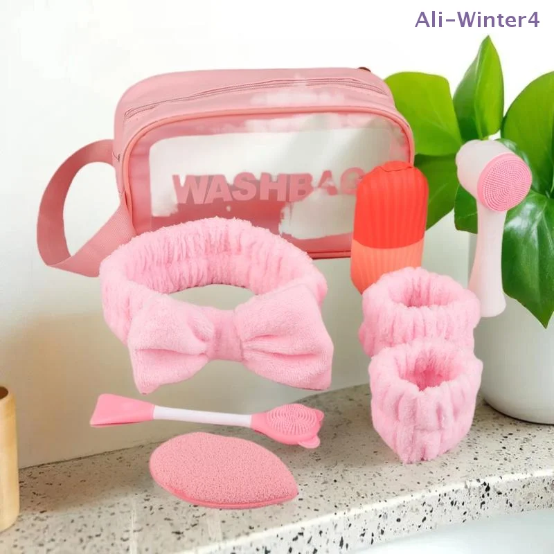 

{Winter4} Набор для ухода за лицом из 6/8 предметов: лоток для льда, влагостойкие резинки для волос, повязки на голову, браслеты, щетка для умывания, набор косметических инструментов