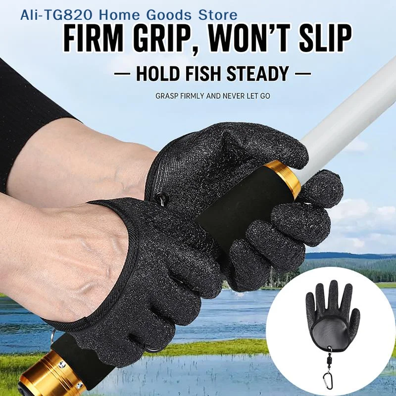 [TG820]Quick Wear Fishing Gloves Waterproof Anti Slip Puncture Resistant With Carabiner For Fishing Hiking Kayaking