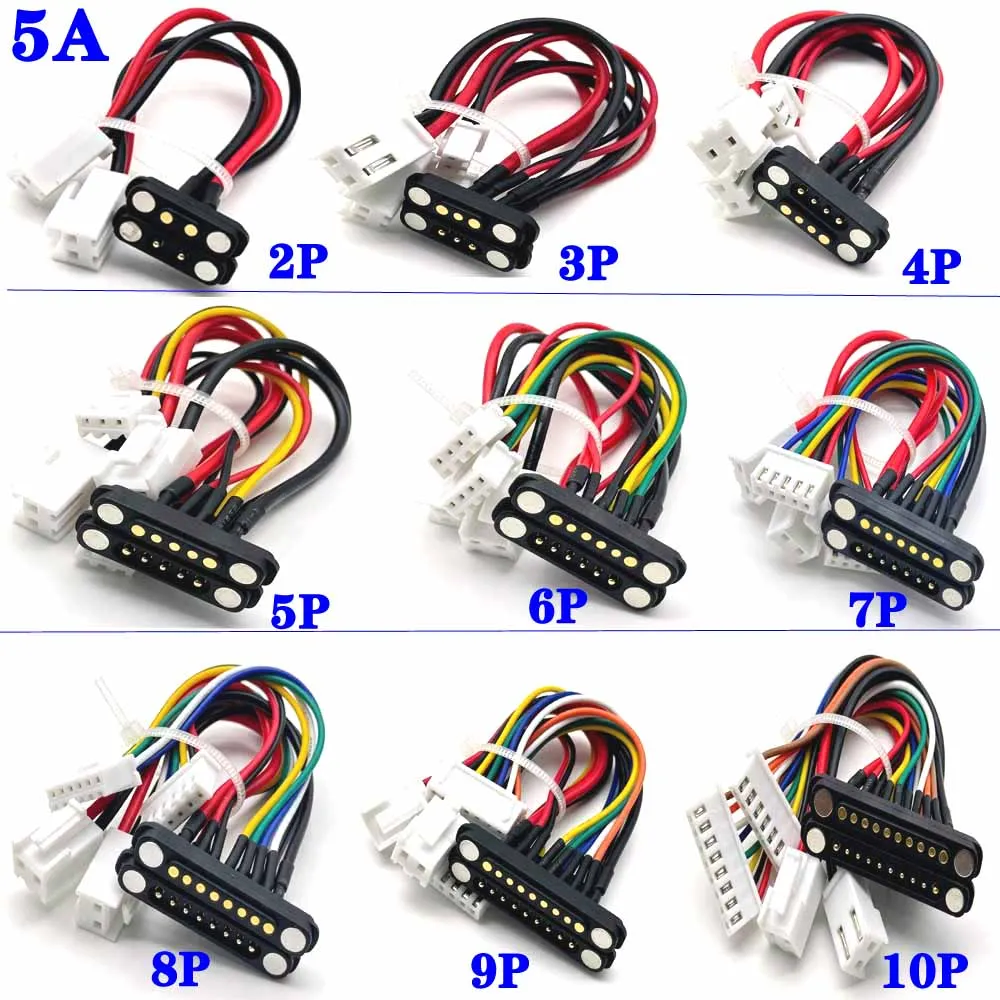 1set 5A 2/3/4/5/6/7/8/9/10Pin DC Magnetic PogoPin Connector Male Female With Ribbon Cable Spring