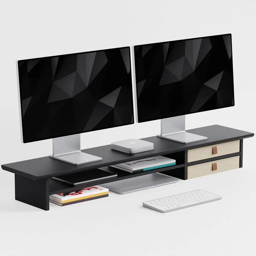 

Dual-Tier Monitor Stand with Storage, Supports 2 Monitors, Printer, Heavy TV, Black
