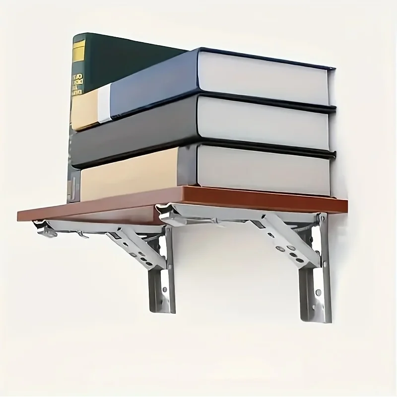 2PC 8 Inch Heavy Duty Folding Shelf Brackets, Collapsible Wall Mounted Brackets for Table Work Bench, Stainless Steel