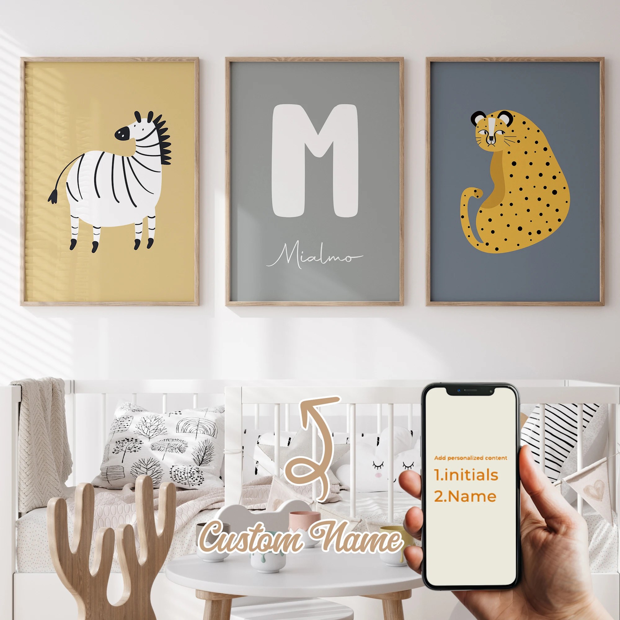 3 قطعة/6 قطعة اسم مخصص شخصي لطيف الكرتون الحيوان جدار الفن طباعة صورة لغرفة المعيشة الاطفال الصبي غرفة ديكور المنزل هدية #2