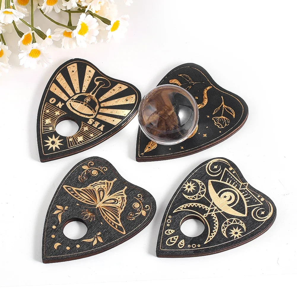 4 PCS Black Set Love Wooden Rune Display Board Mini Crystal Ball Display Stand Witch Witchcraft Divination Altarpiece Supplies