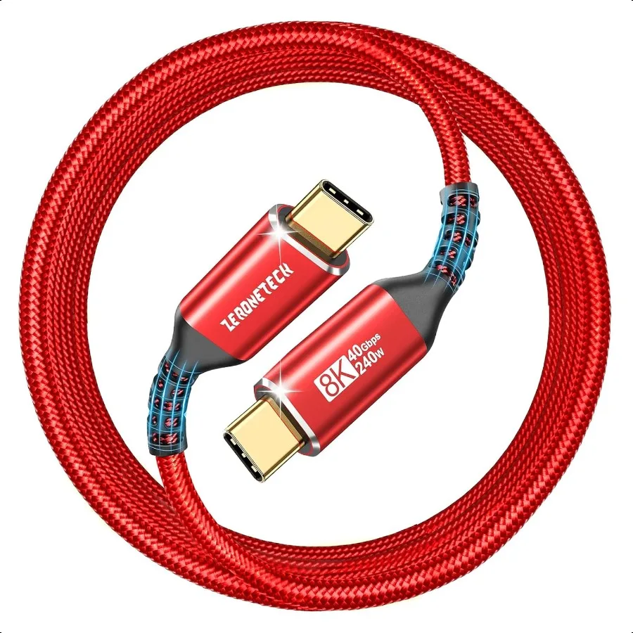 

40Gbps USB 4 Cable for Thunderbolt 4 [Red 5FT Durable] HighSpeed Data Transfer USB C Monitor Cable 8K@60Hz Dual 4K@60Hz 240W Fa