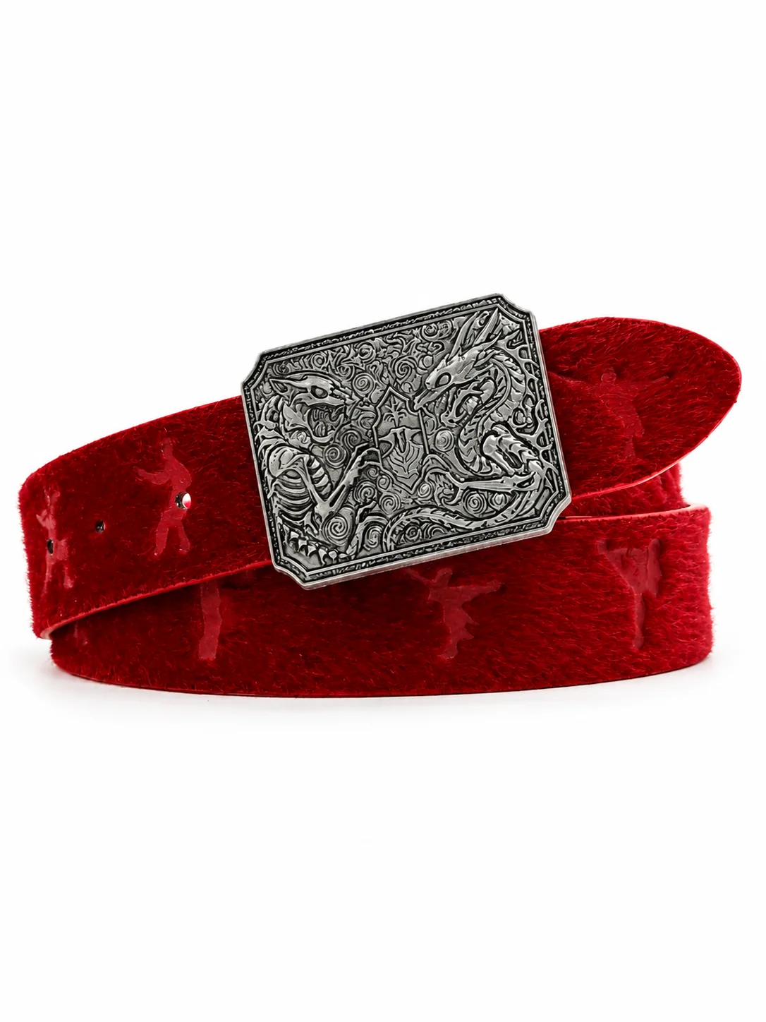 Flocked Martial Arts Embossed Belt, Vintage Square Buckle Belt with Raised Figure Pattern, Streetwear Fashion Waist Belt
