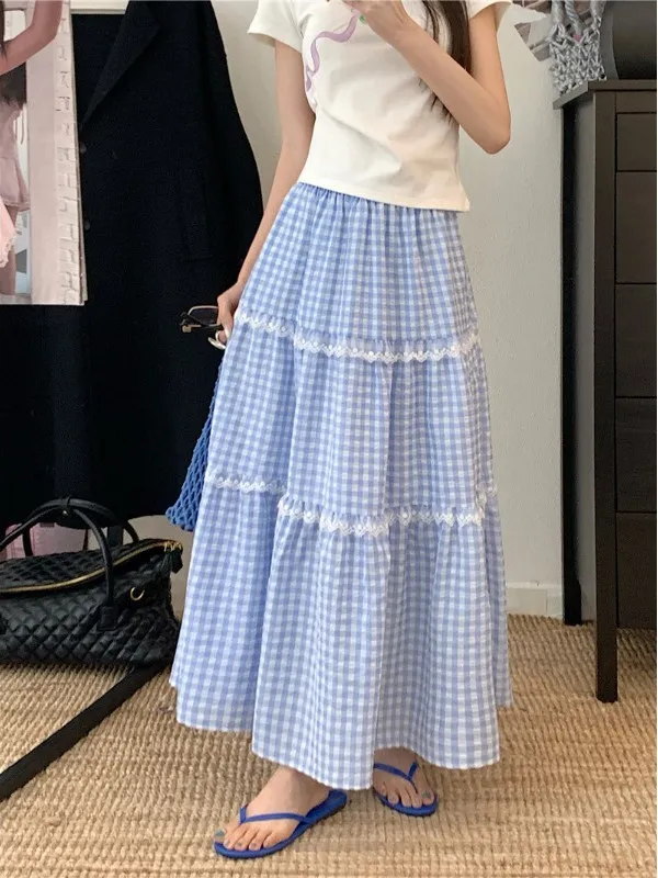 

Sweet Lace High Waist A-Line Puffy Skirt for plus Size Women Autumn Season Slimming Half-length Women's Fashion Commute Style