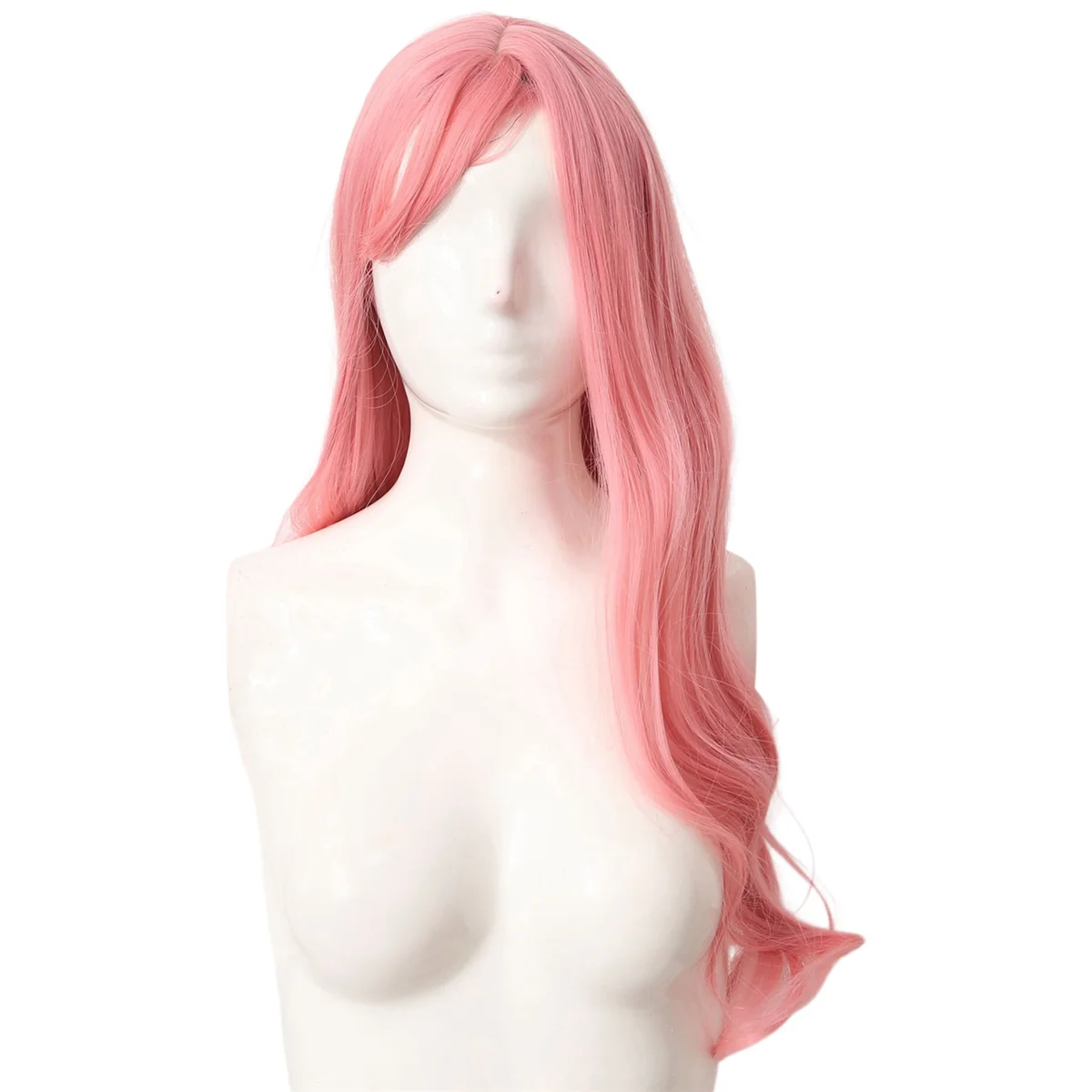 A72Z Smoke Pink Wig Long Wavy Bangs, Realistic Synthetic Fiber Wig, Used for Role-Playing, Masquerade, Christmas, Halloween