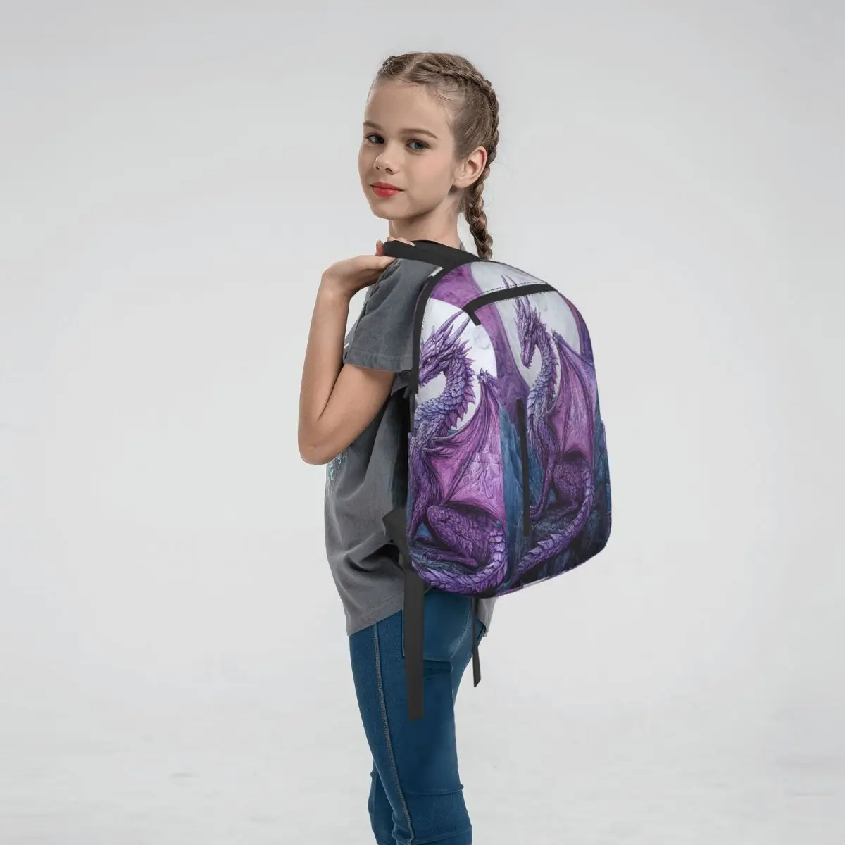 Fantasy Purple Little Fly Dragon Backpack Daypack Children BookBag School Bag Shoulder Bags for Men Women