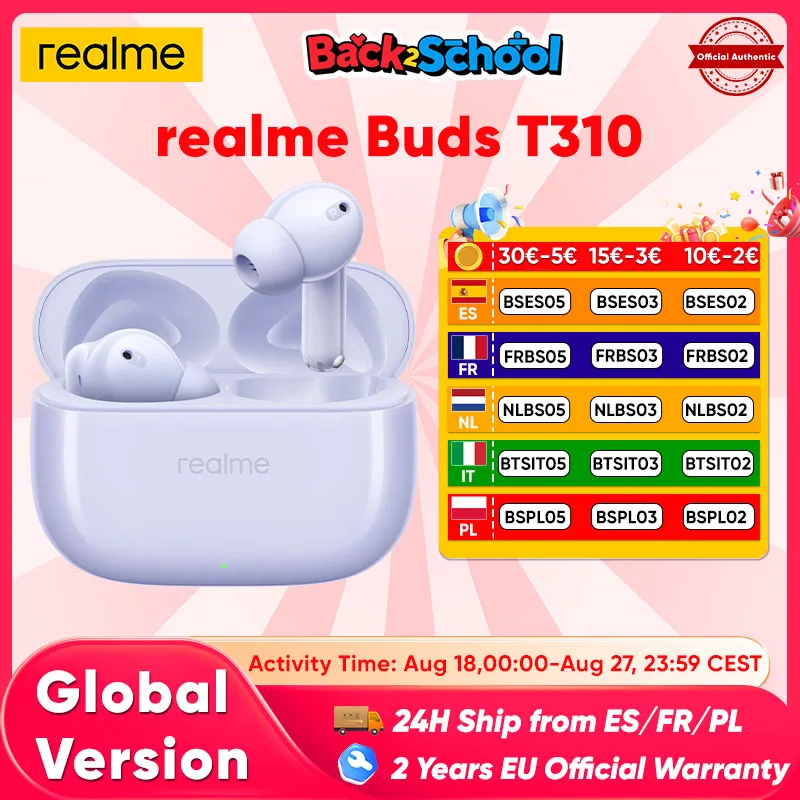 realme Buds T310 Cuffie Bluetooth Auricolari senza fili per smartphone realme GT 7 Pro realme 12 Plus 40 ore di riproduzione totale