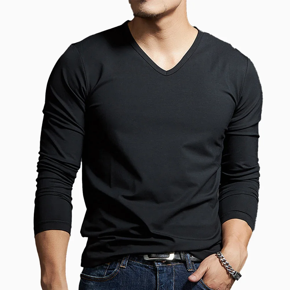 High Quality Practical Top Undershirt Winter Fashion Pullover Slim Fit Strong Stylish Casual V Neck Long Sleeves