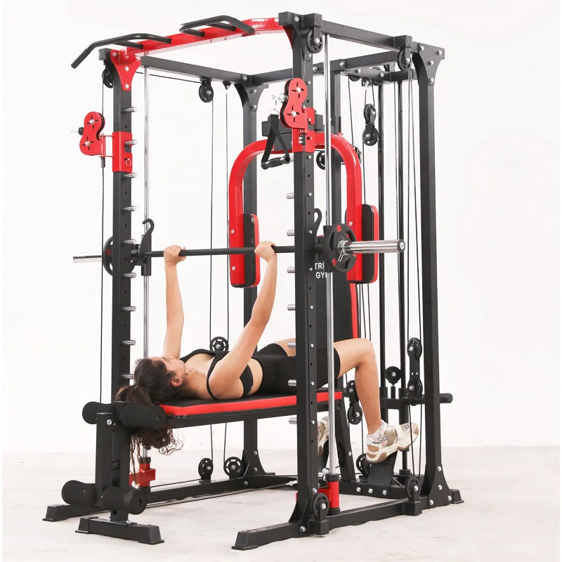 160kg Multi Function Fitness Equipment Home Gym Smith Machine Power Rack With Pulley System