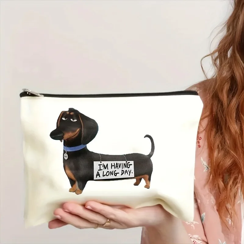 Cartoon Dachshund Cosmetic Bag Women Cartoon Zipper Makeup Bags Portable Travel Bags Organizer Pouch Storage Handbags Kids Purse