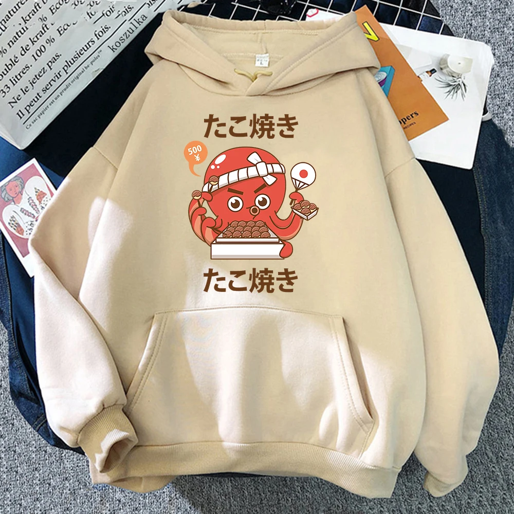 Takoyaki Octopus Japanese Food Hoodie Retro Women Harajuku Hoodies Unisex Autumn Winter Aesthetic Pullovers Sweatshirt Vintage