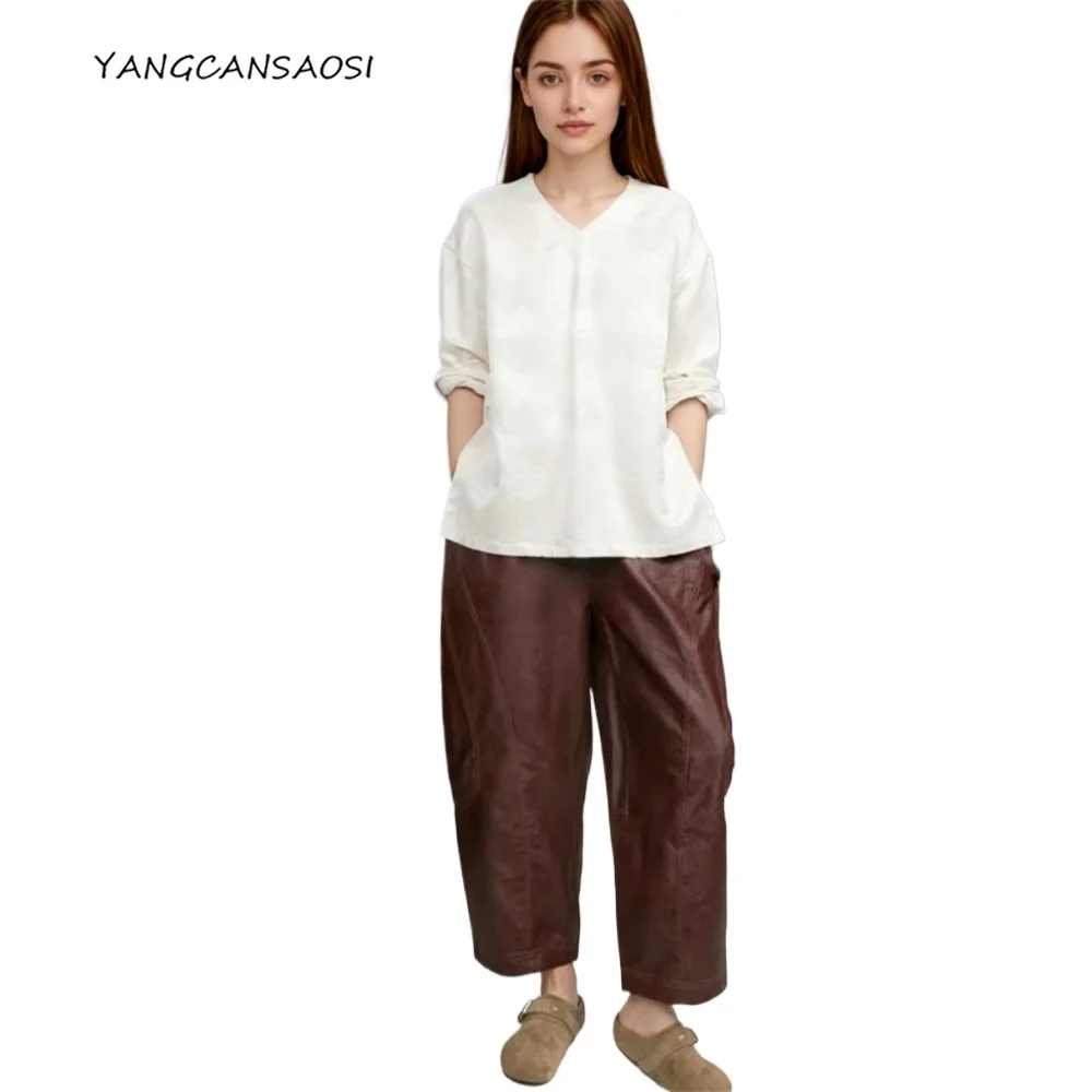 

Women's Fashion Autumn Clothing Red Thread Versatile Classic 100% Natural Mulberry Silk Red Cloud Yarn Casual Straight-leg Pants