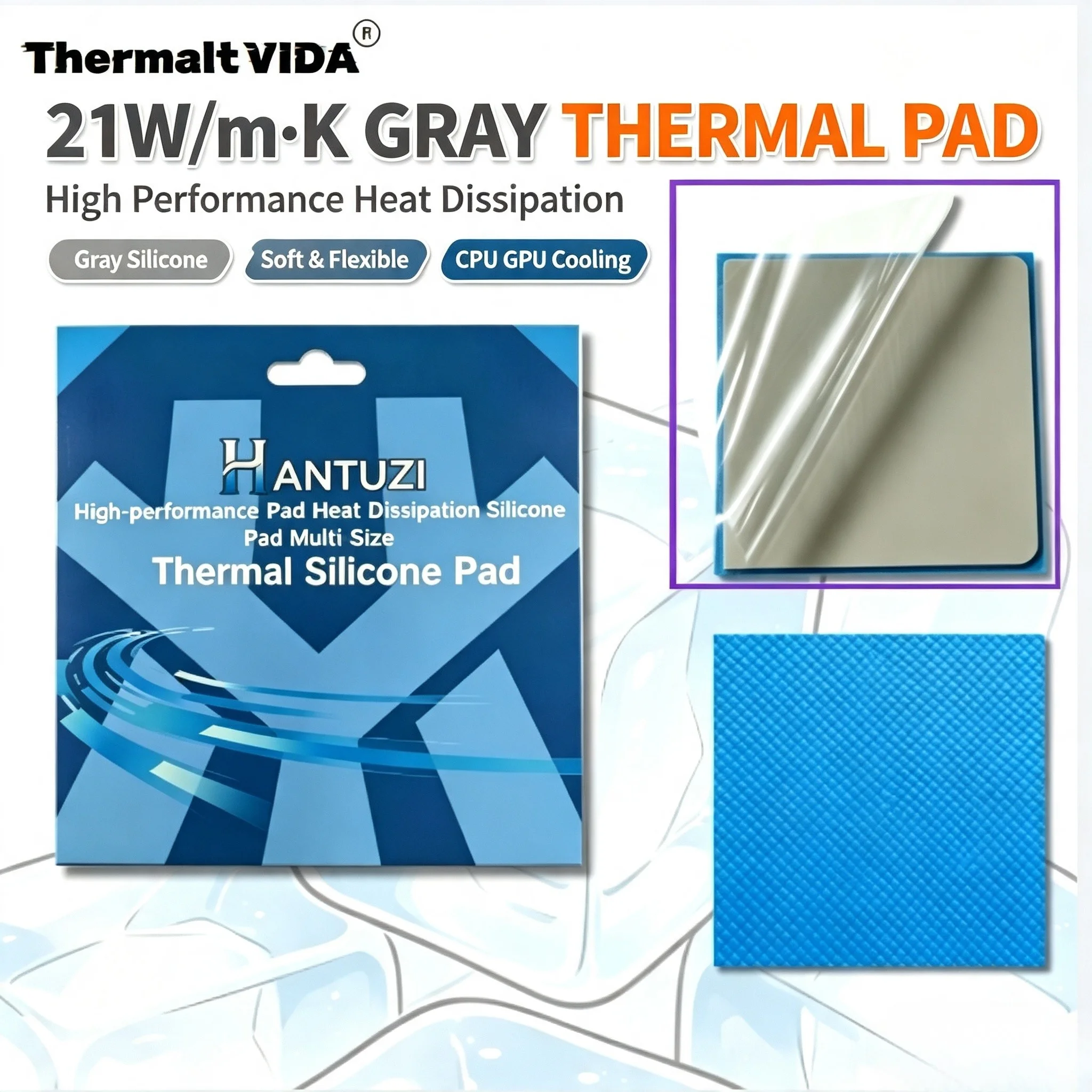 Thermalt VIDA 21W/mk 0.5/1.0/1.5mm GPU CPU Heatsink Cooling Conductive Silicone Pad High Quality Original Authentic Thermal Pad