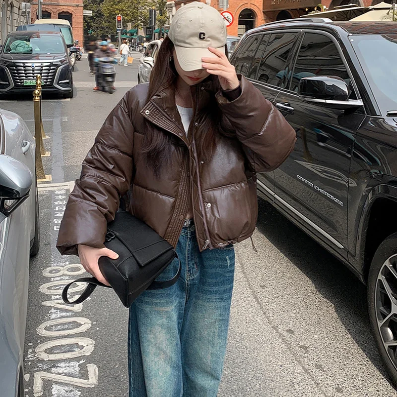 

2025 New Autumn Winter Jackets Fashion Women Solid Long Sleeve Thick Pu Zipper Lapel Coats Casual Office Lady Korean Outerwear