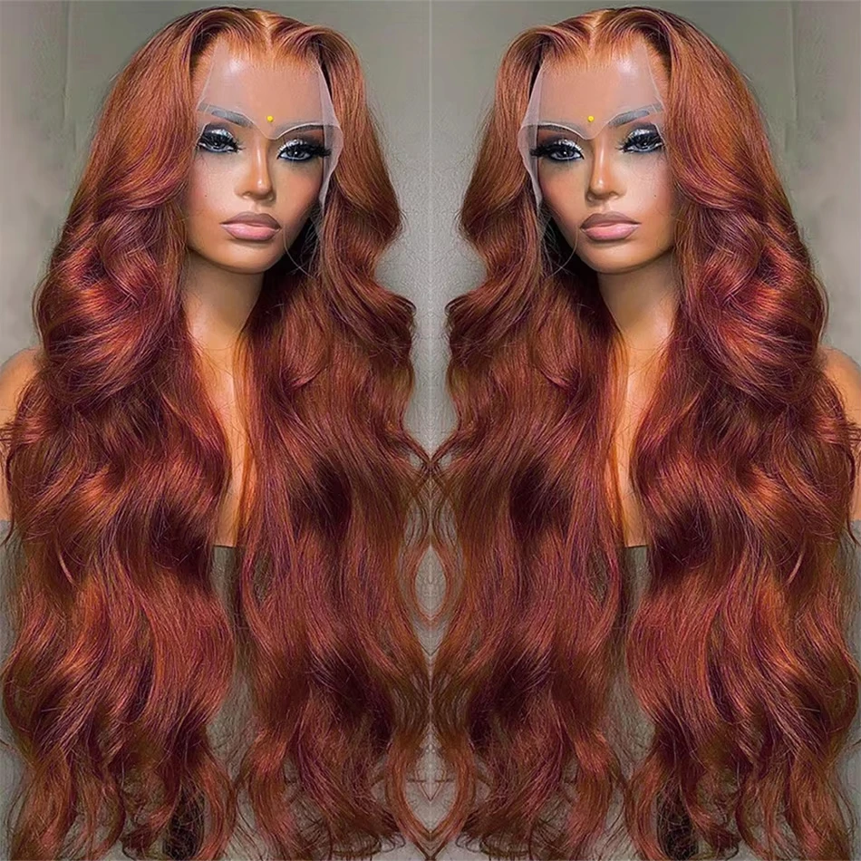 

Reddish Brown 13x4 Lace Front Wigs Human Hair Pre Plucked 200% Density Body Wave Auburn Colored Human Hair Lace Frontal HumanWig