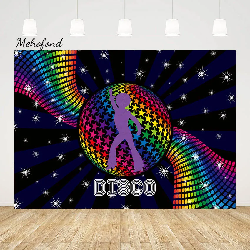 

Mehofond Disco Party Photography Backdrop Music Dance Show Time Background Lights Star Glitter Recorder Decor Photocall Studio