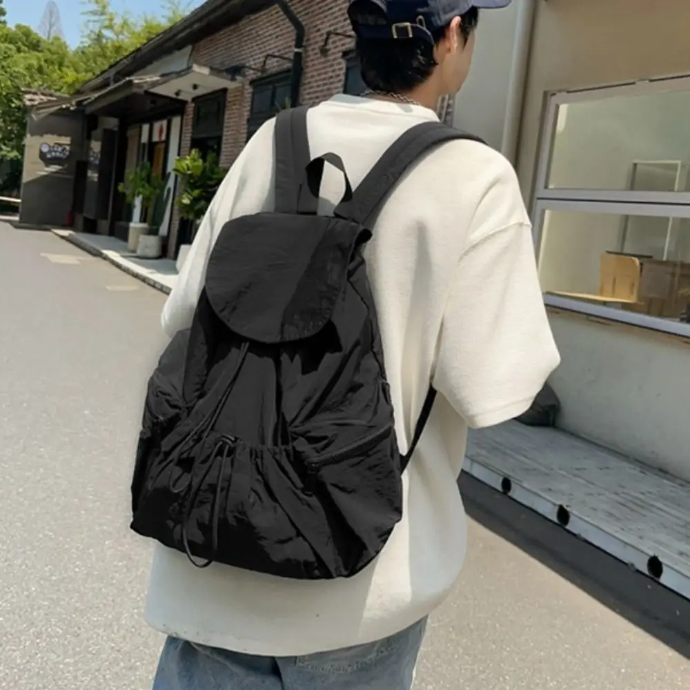 Tragbarer Nylon-Rucksack mit Kordelzug, lässig, wasserdicht, Canvas, Umhängetasche, leicht, mit Griff, College-Studenten-Schultasche