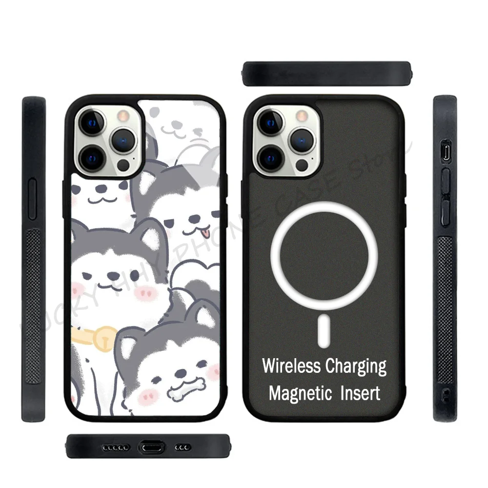 Чехол для телефона с милыми животными и хаски, сильный магнитный чехол для iPhone 15, 14, 13, Pro Max 11, 12, мини для Magsafe