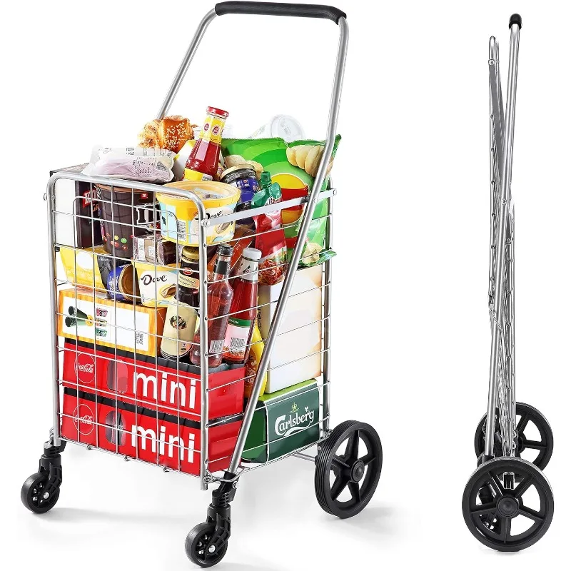 

Wellmax WM99024S Grocery Utility Shopping Cart, Easily Collapsible and Portable to Save Space and Heavy Duty, Light Weight