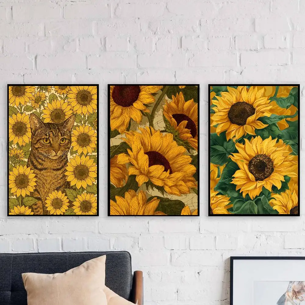 Large Luxury Sticker Sunflower Flower Art Pictures Poster Printing Oil Painting Canvas Painting For Modern Home Decor Wall Art ﻿ view 4