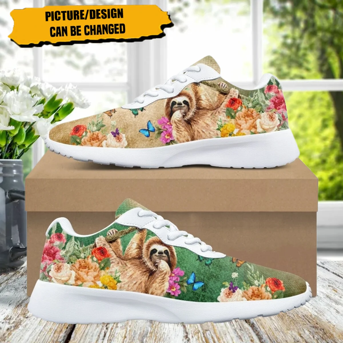 New Sloth Flower Butterfly Pattern Women's Cozy Outdoor Running Shoes Lightweight Breathable Walking Shoe Suitable travel sports