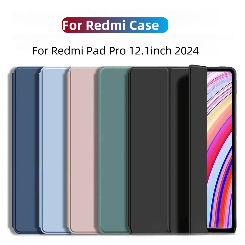 

Для Redmi Pad Pro 12,1 дюйма 2024, магнитный чехол из ТПУ, трехскладная силиконовая подставка, смарт-чехол для планшета, чехол для Xiaomi Poco Pad 12,1 дюйма