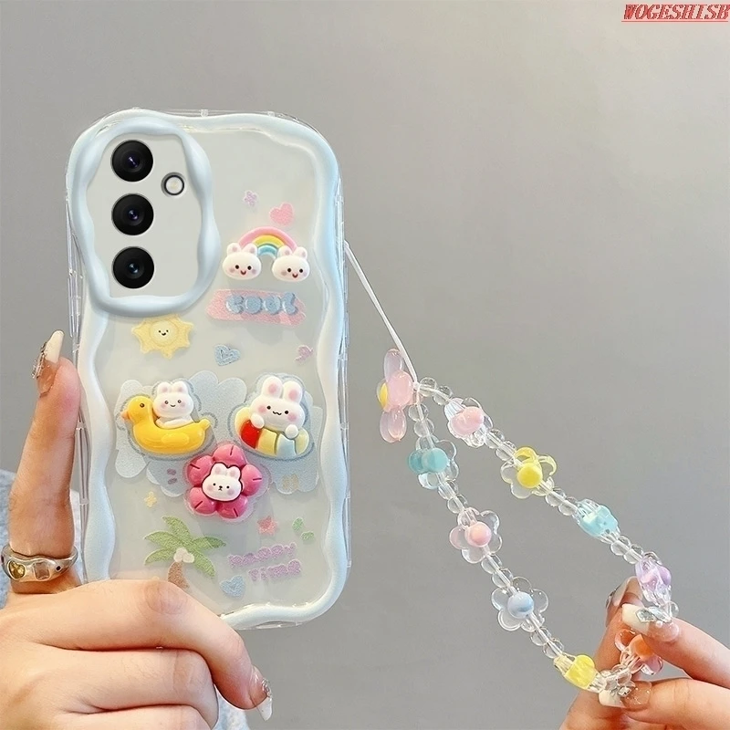 3D Kuromi Cute Bear Wave Phone Case For Tecno Spark 10 Pro 10C 9 8C 5 4 Go Camon 20 15 16S 12 Pop 7 Wrist Strap Cartoon Cover