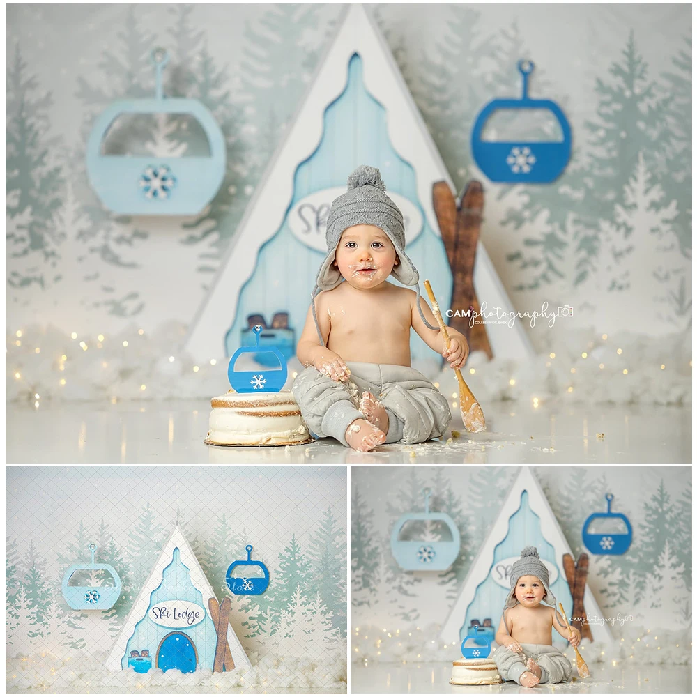 

Alpine Adventure Photo Background Christmas Forest Snow Photography Backdrop Children Birthday Cake Smash Photo Studio Props