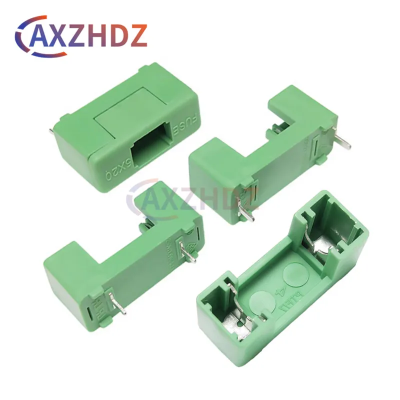 10PCS 5X20MM Fuse Box 250V Bayonet Type Fuse Holder With Cover Green Color 5*20mm PCB Terminal Foot distance 15mm 22mm