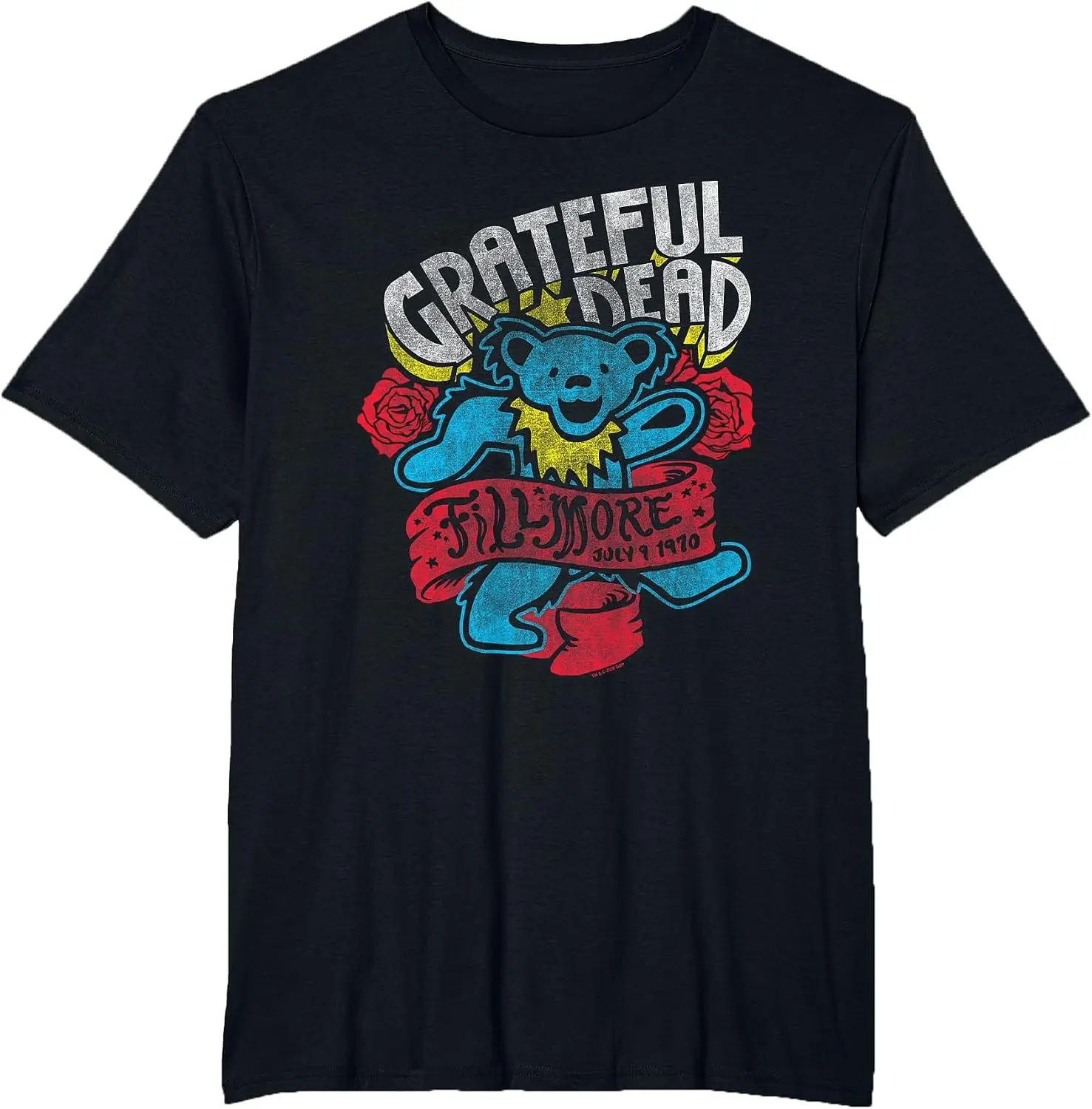 Live At The Fillmore 1970 Dancing Bear Band T-Shirt Men Vintage Graphic T‑Shirt, Casual Crew Neck Short Sleeve Retro Art Print Tee, Classic Distressed Style Printed Top