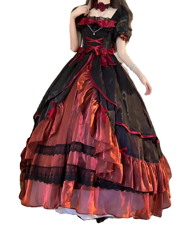 Abito da sposa adulto nero e rosso Lolita Op splendido dolce