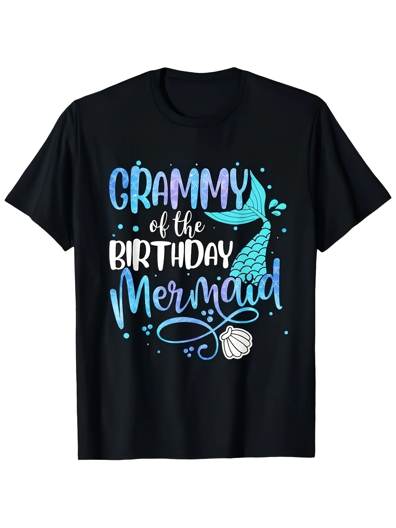 Grammy Of The Birthday Mermaid Family Matching Party Squad T Shirt Same Style for Men and Unisex 2026 Summer Shortsleeved Printed Tshirt  Retro Casual Short-Sleeved T-Shirt with Round Neck and Printed Pattern Suitable for Daily Commuting and Out