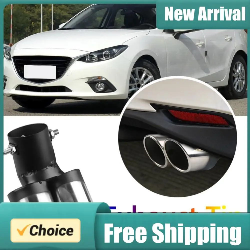 

Car Exhaust Muffler Tip Stainless Steel Car Oval Rear Exhaust Dual Outlet Tail Pipe Muffler Car Round Accessories