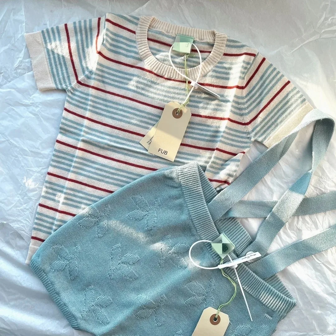 Tops de manga corta de punto de algodón suave para bebés, ropa de Boutique para niños y niñas, ropa para niños pequeños