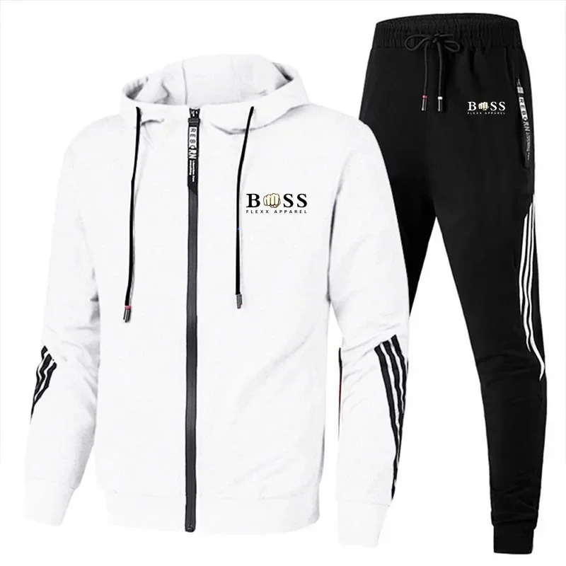 2024 Autumn New Fashion Sports Brand Set Men\'s Zip Hoodie+Pants Casual Fitness Jogging Sportswear Set