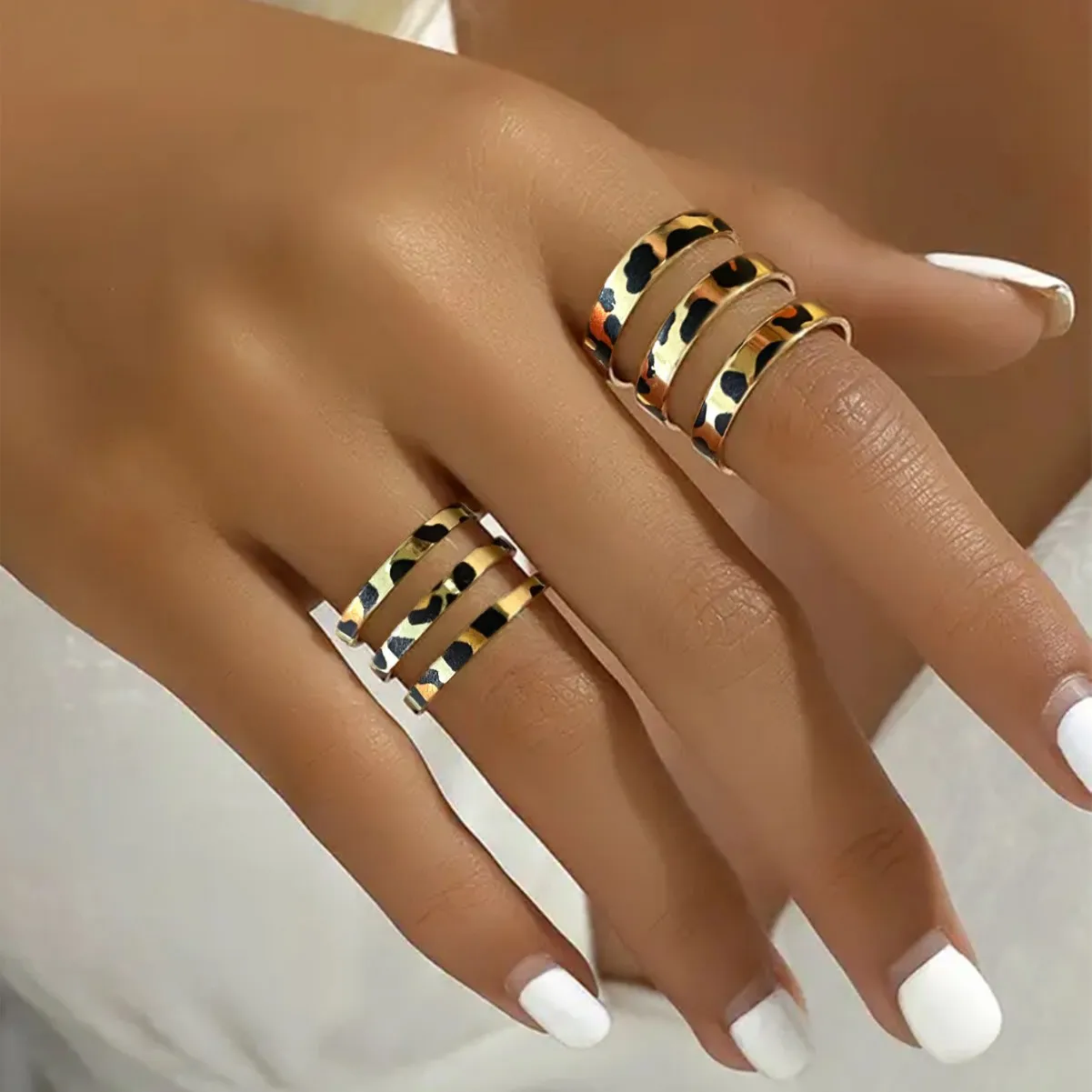 

Simple 3-Layer Leopard Print Open Ring Set, Fashion Hiphop Finger Rings For Women