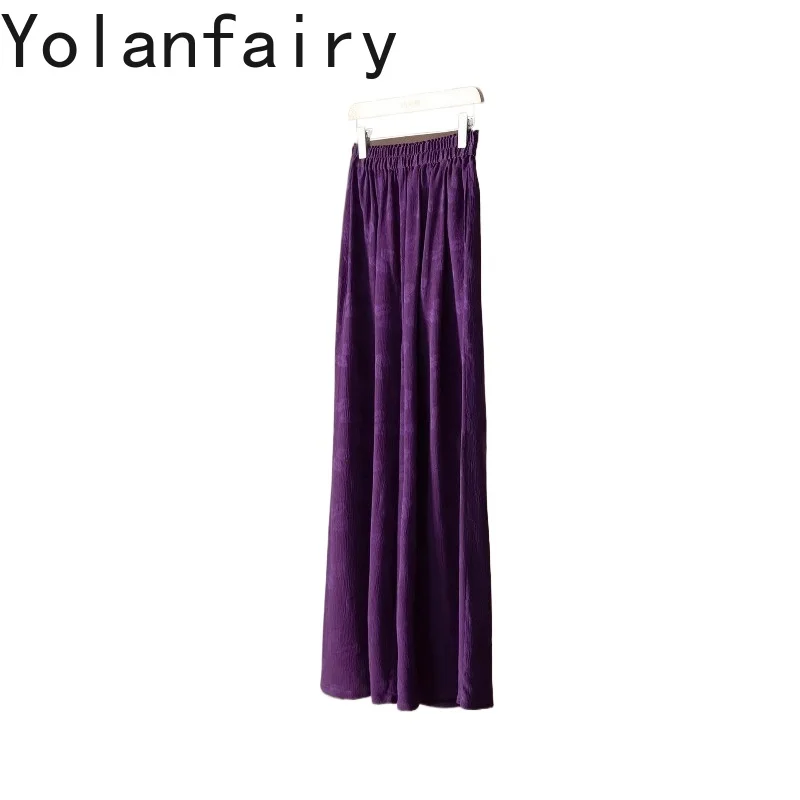 YOLANFAIRY High-end 100% Mulberry Silk Pants Women Trousers High Waist Loose Gambiered Silk Purple Jacquard Wide Leg Pants Woman