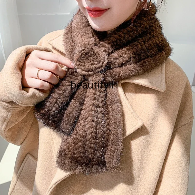 Mink fur woven small scarf women's winter thickened warm versatile mink fur small scarf fur