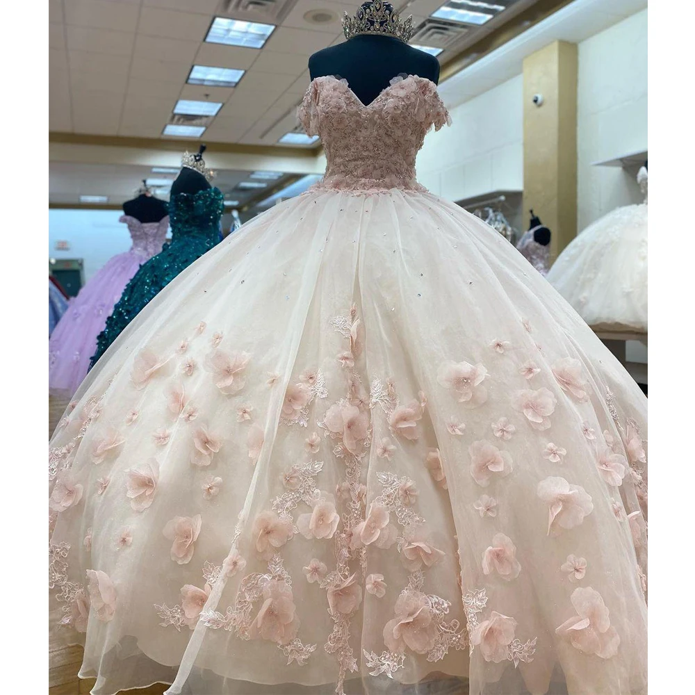 

Bealegantom Flower Quinceanera Dresses 2024 Ball Gown for 15 Year Appliques Sweet 16 Prom Party Gown Vestidos De 15 Anos QA99