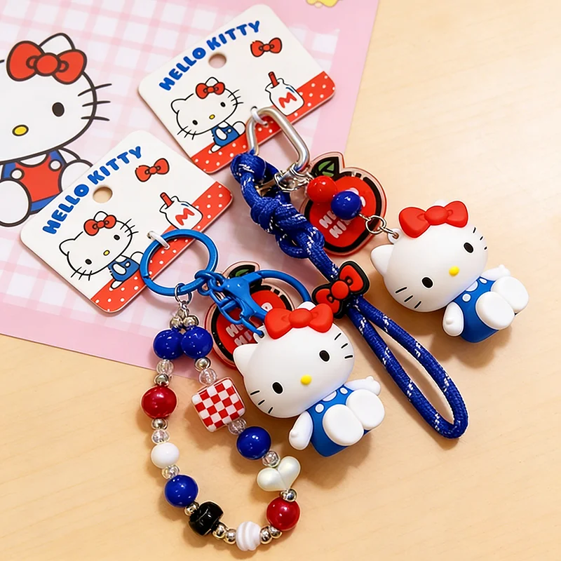 

Милый подвесной декор для сумки, предотвращающий потерю вещей | Подвеска из ПВХ с бусинами серии Hello Kitty к 50-летию | Автомобильный брелок для ключей в подарок девушке на День святого Валентина