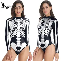 [You're My Secret] Adult Scary Skeleton Costume Halloween Cosplay Party Rompers Day of The Dead Zentai Jumpsuit Party Suits