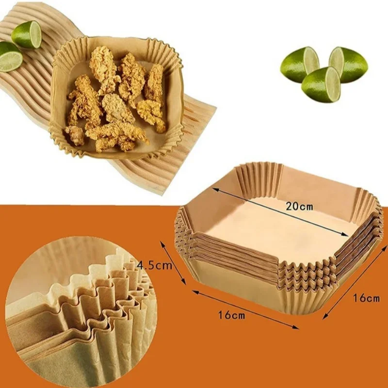 100개 논스틱 에어프라이어 라이너 오일 방수 파치먼트 종이 베이킹 로스팅 전자레인지 프리컷 에어프라이어 액세서리