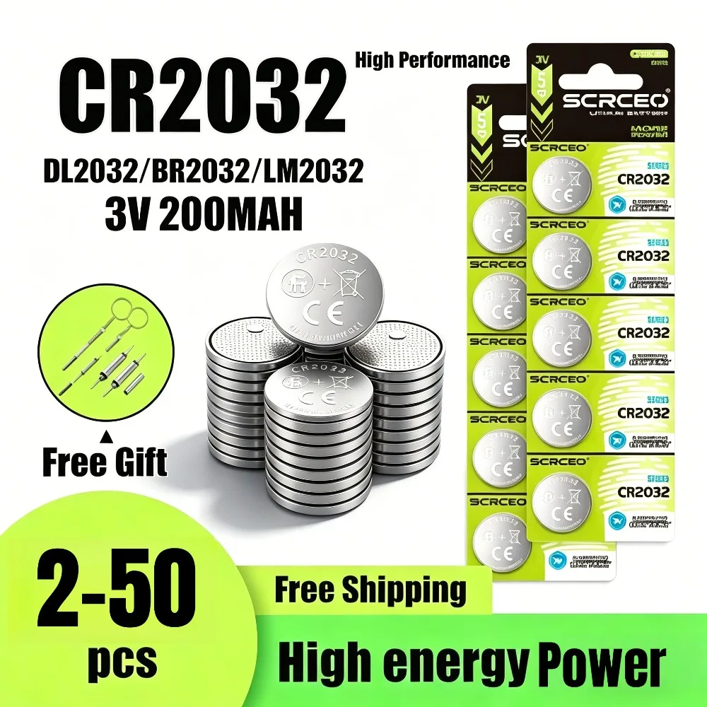 

3V CR2032 Lithium Coin Battery 210mAh 2-50PCS Replacement for DL2032 BR2032 KL2032 for Car Keys Remotes Watches Toys